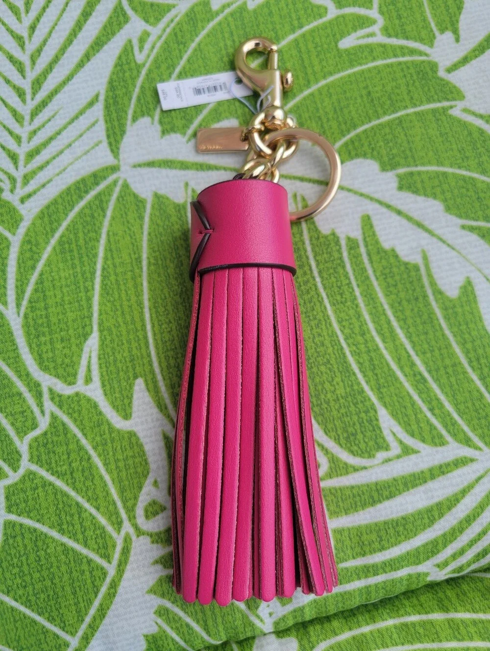 NWT Coach Pink Leather Tassel Keychain/Bag Charm with Gold Hardware